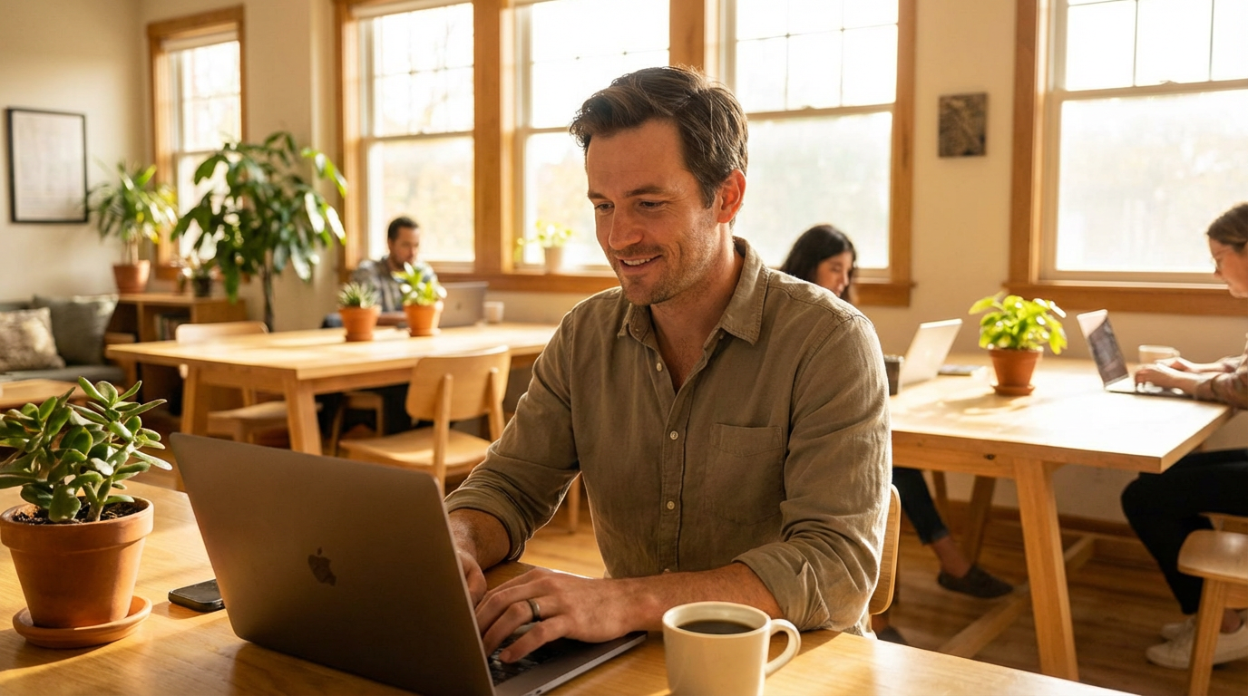 Homem em frente a um computador, simbolizando as diversas profissões digitais que não exigem faculdade e são bem remuneradas.